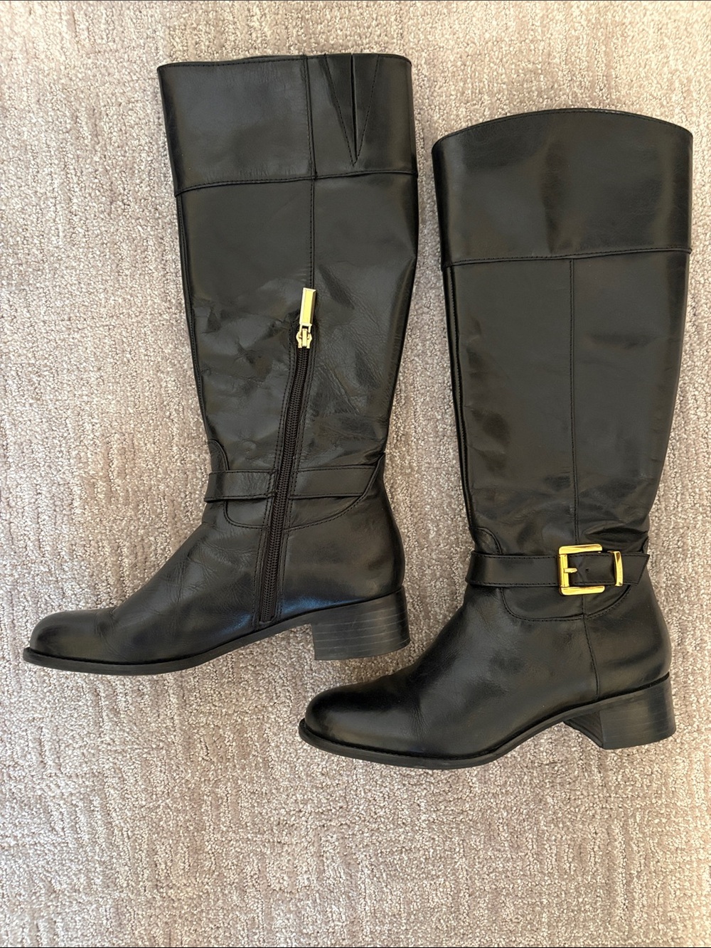 Banana Republic Black Leather Knee Boots with Gold Buckle